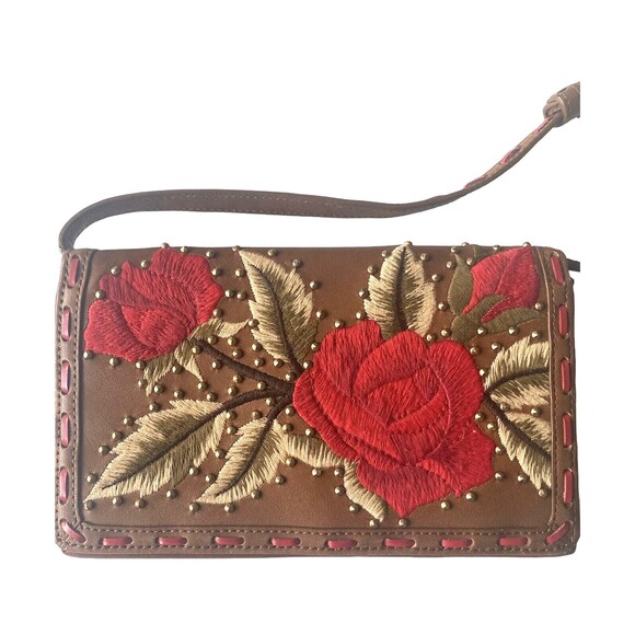 ISABELLA FIORI  "Ramblin Rose" Wallet Wristlet  Brown Genuine Leather Embroided - Picture 4 of 13